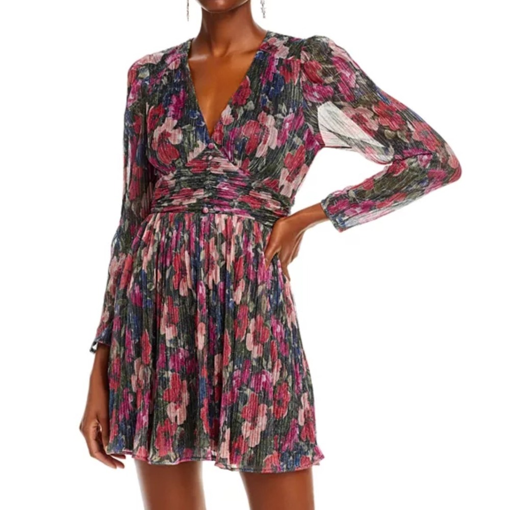 Aqua Floral Print Long Sleeve Mini Dress Party Cocktail‎